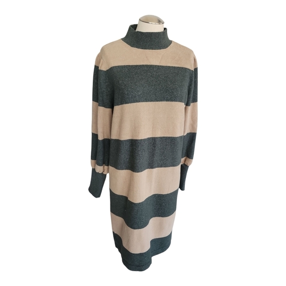 Ann Taylor Cream & Gray Bishop‑Sleeve Turtleneck Sweater Dress – Size L - Picture 3 of 10